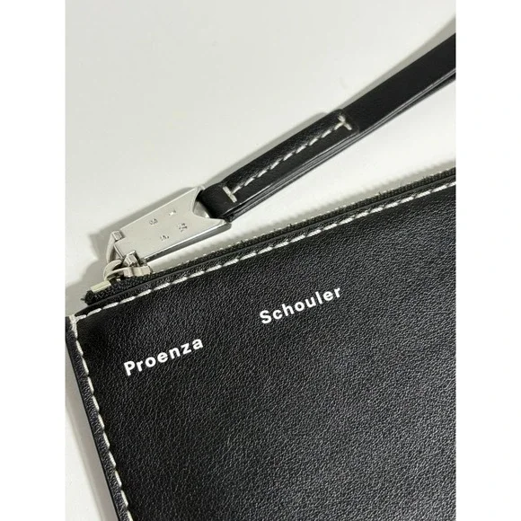 Proenza Schouler White Label Sullivan Slim Zip Pouch Wallet Card Black Leather - Picture 2 of 8